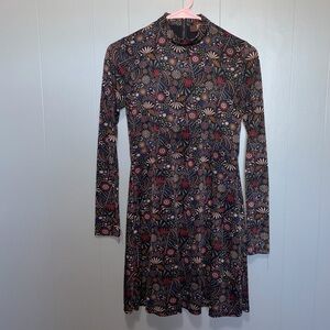 Jondie Long Sleeve Mock Neck Floral 70s Inspired Mini Dress Small